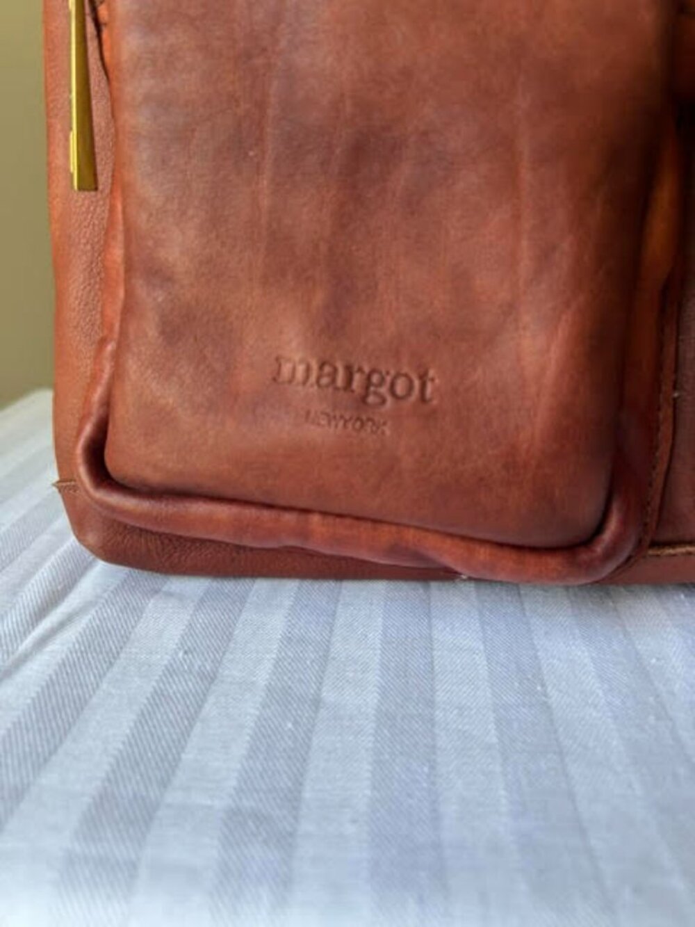 Margot New York Brandy Brown Leather Crossbody Hobo Bag - Picture 8 of 15